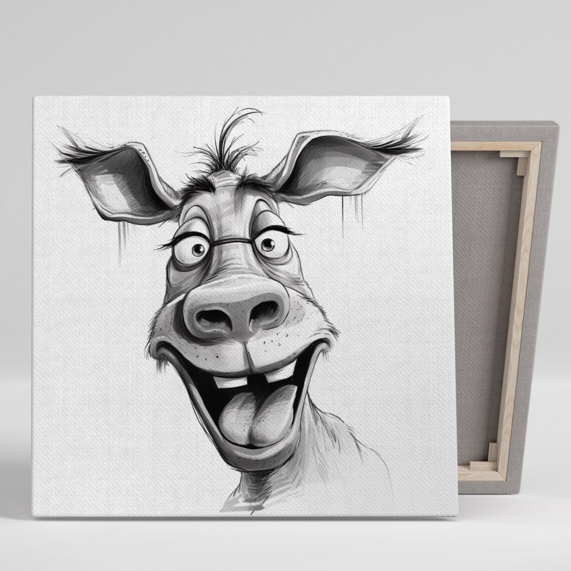 Grinning Cartoon Donkey Face Funny Black And White Animal Wall Poster