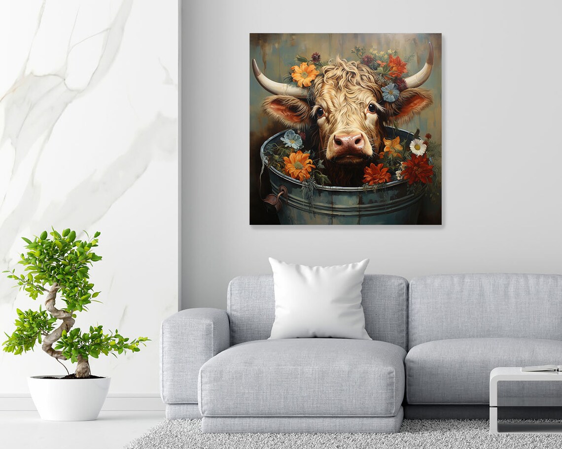 Floral Cow in Tub Art Print, Bathroom Wall Decor - Image 3