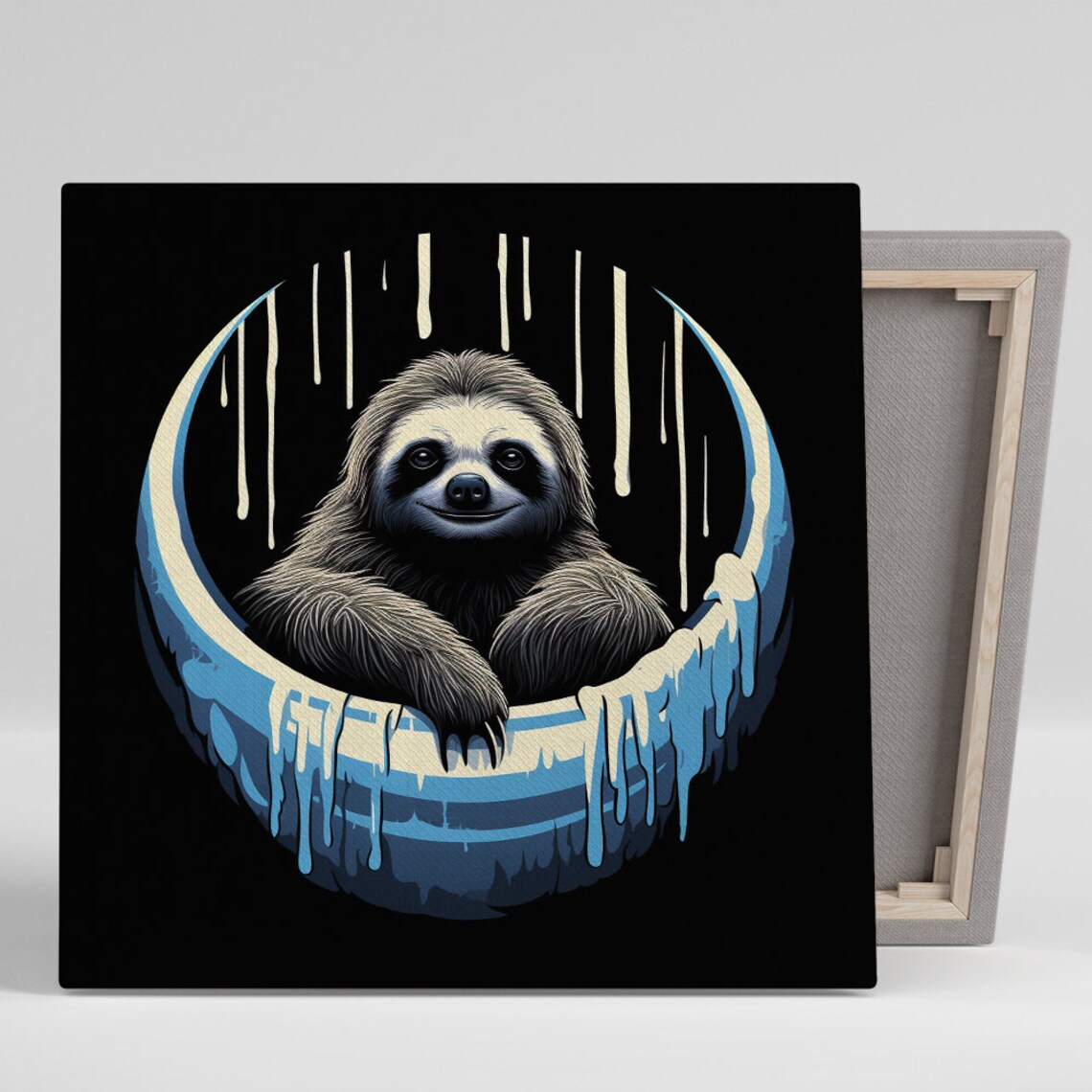 Smiling Sloth Crescent Moon Night Sky Minimalist Animal Wall Art