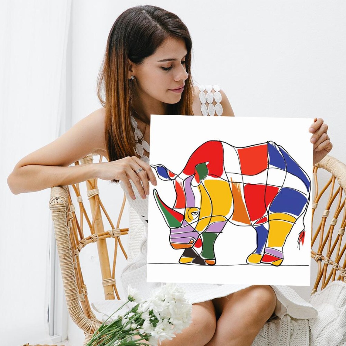 Rhino Mosaic Art Print, Modern Bohemian Decor - Image 3