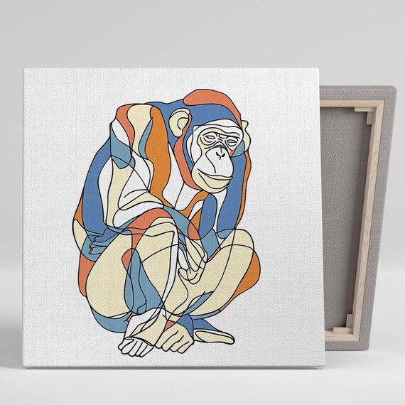 Chimpanzee Wall Art Or Poster Abstract Animal Modern Decor Living Room Office Bedroom Childrens Room Wall Art Blue Orange White