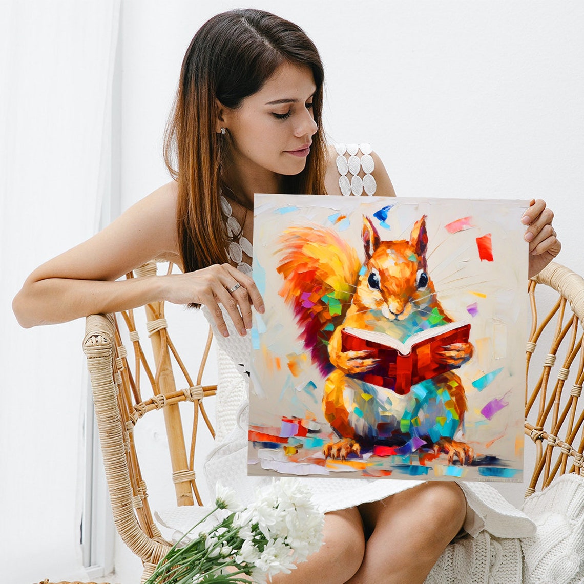Reading Squirrel Book Colorful Abstract Art Whimsical Nursery Poster - Image 3