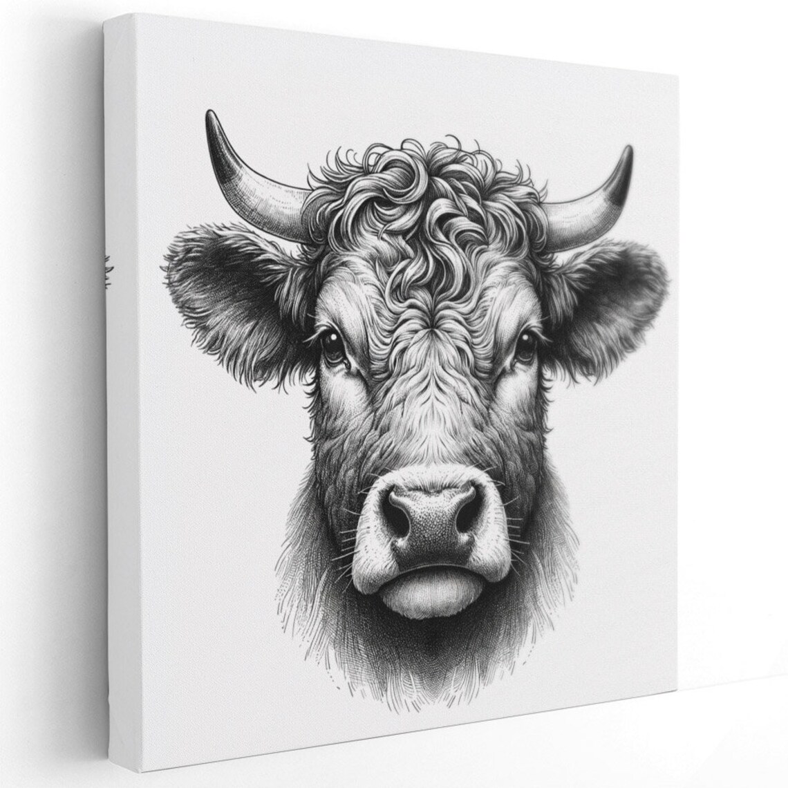 Highland Cow Face Detailed Black White Sketch Farmhouse Art Poster - Image 2
