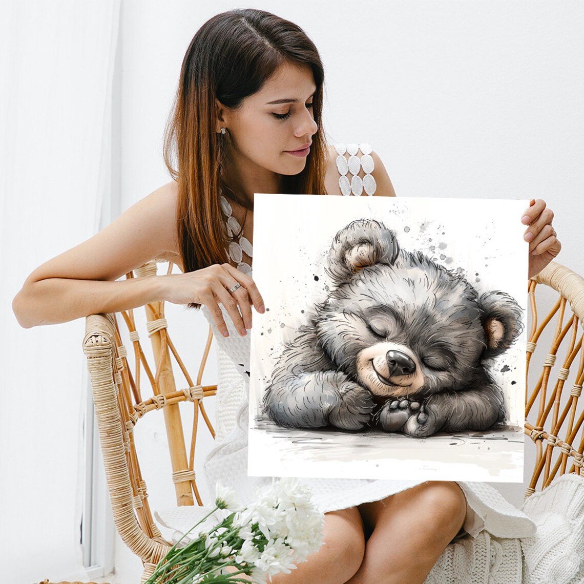 Sleepy Bear Cuddles Whimsical Animal Art Print - Image 3