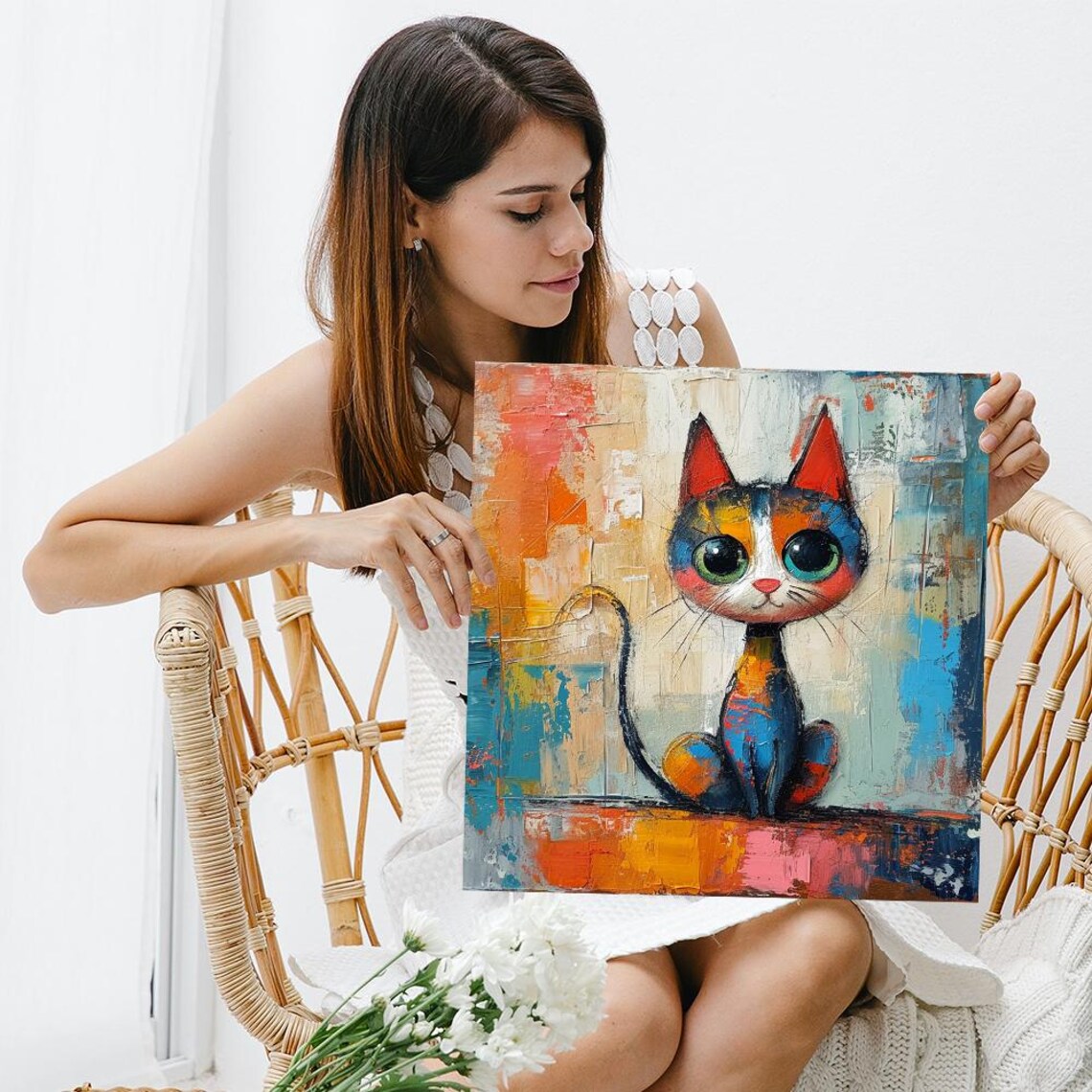 Cat Wall Art Print, Whimsical Contemporary Decor - Image 3