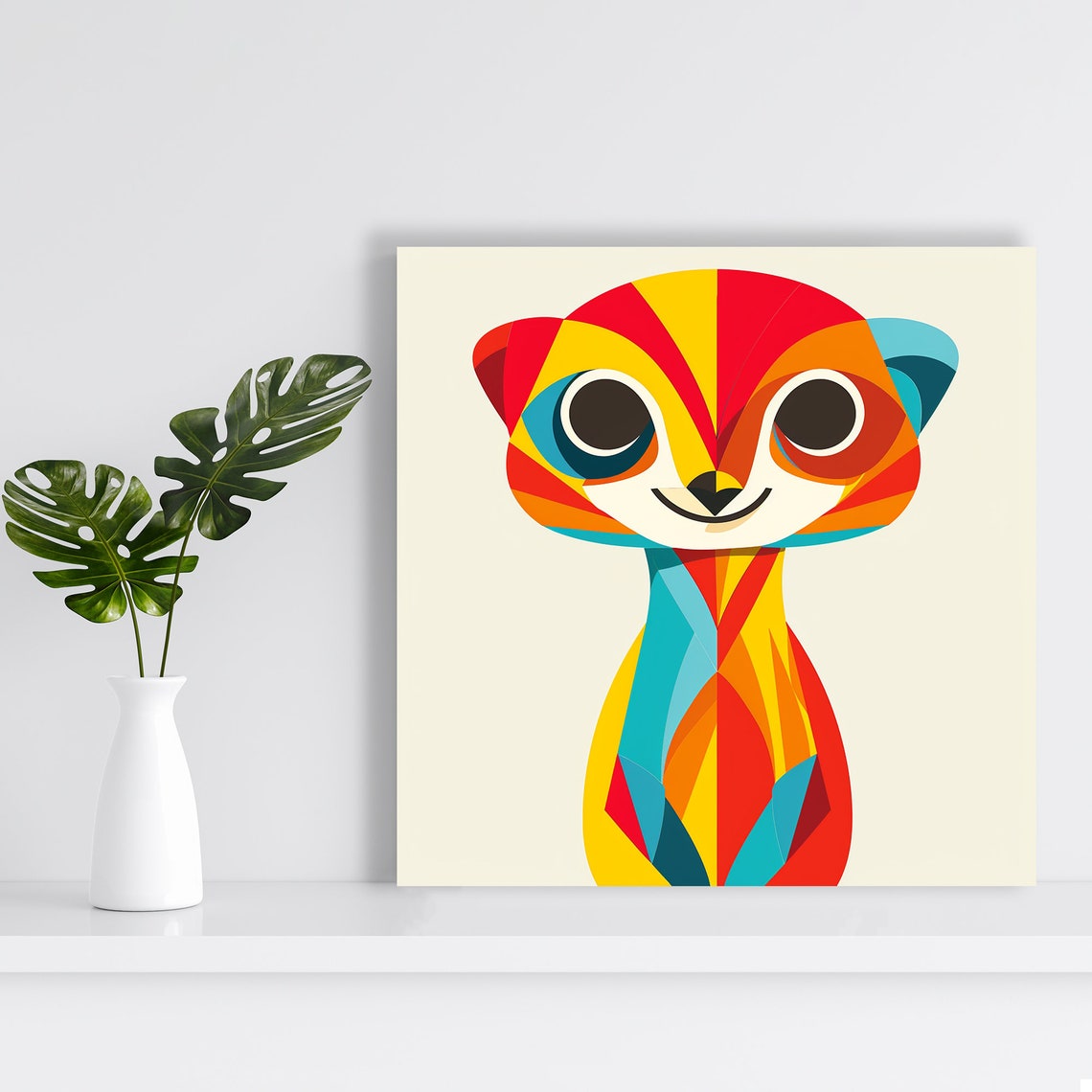 Geometric Kitten Face Poster Colorful Mosaic Cute Cat Nursery Decor - Image 2