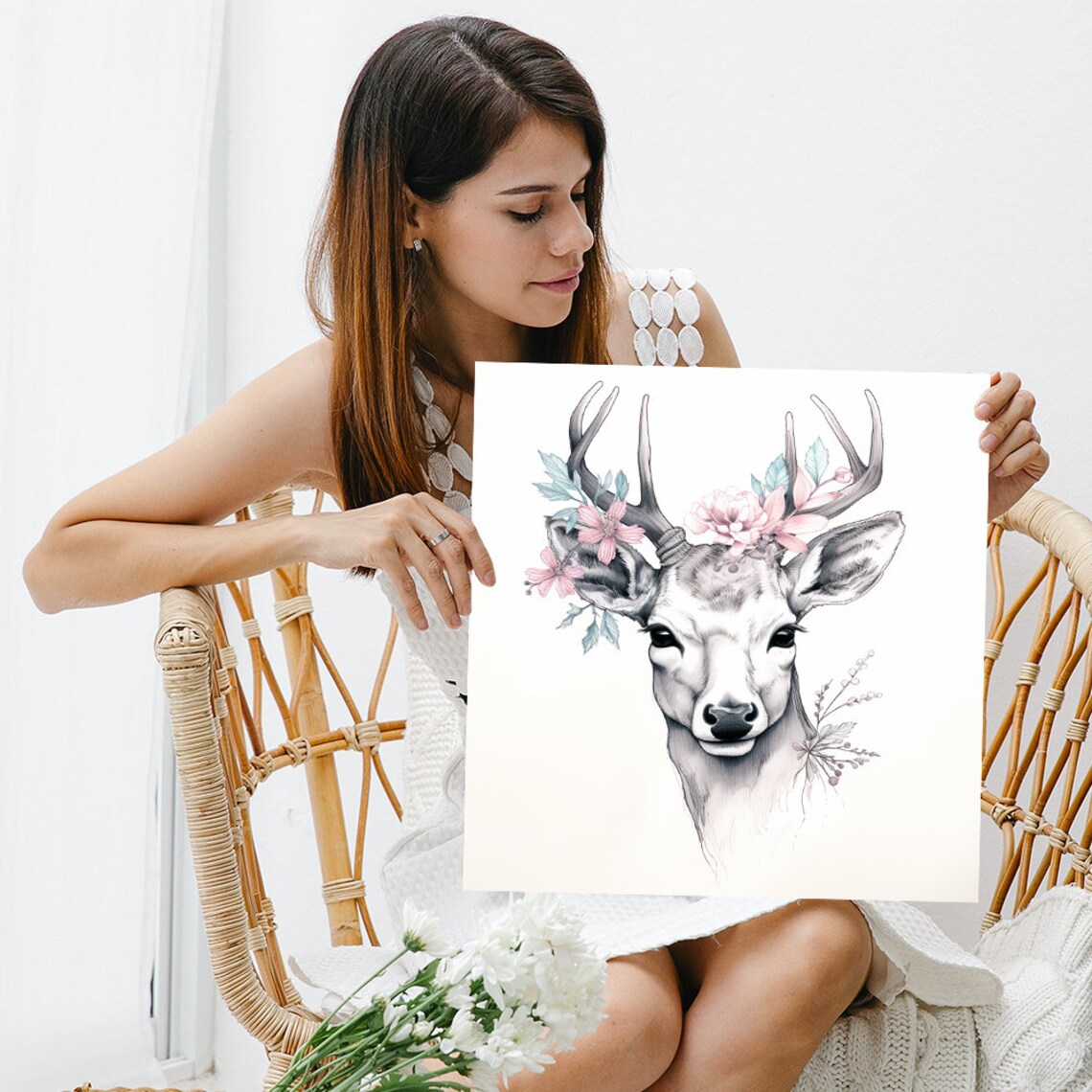 Enchanted Forest Deer Bohemian Art Print - Image 3