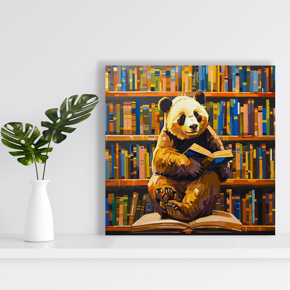 Bookworm Panda Reading In Colorful Library Vibrant Pop Art Children's Wall Art - Image 2