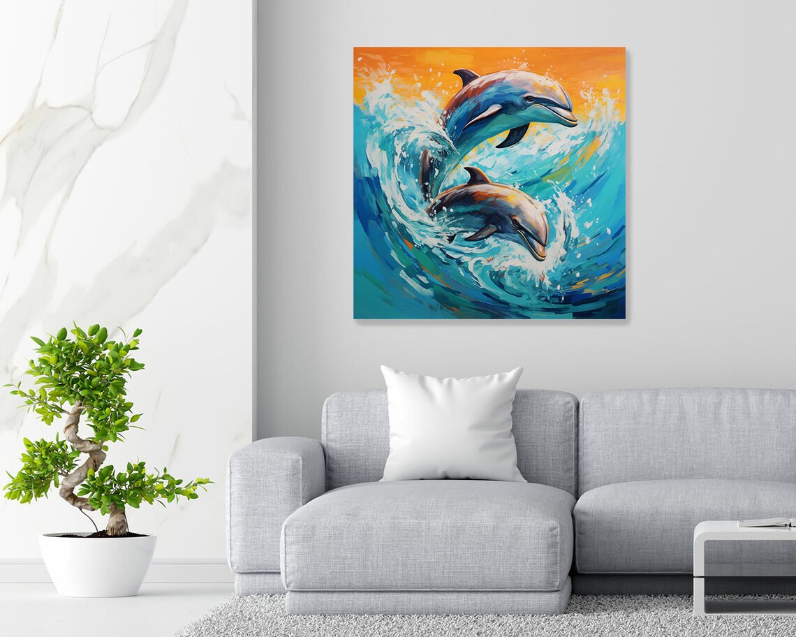 Playful Dolphin Art Print, Modern Ocean Decor - Image 2