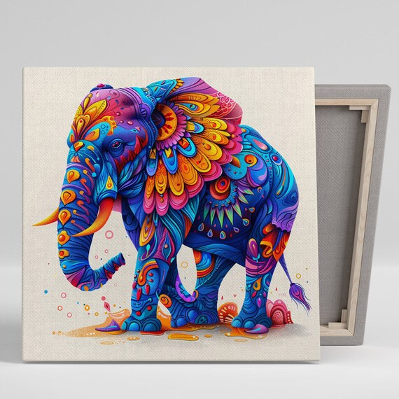 Psychedelic Elephant With Ornate Colorful Mandala Patterns Boho Dreamscape Poster