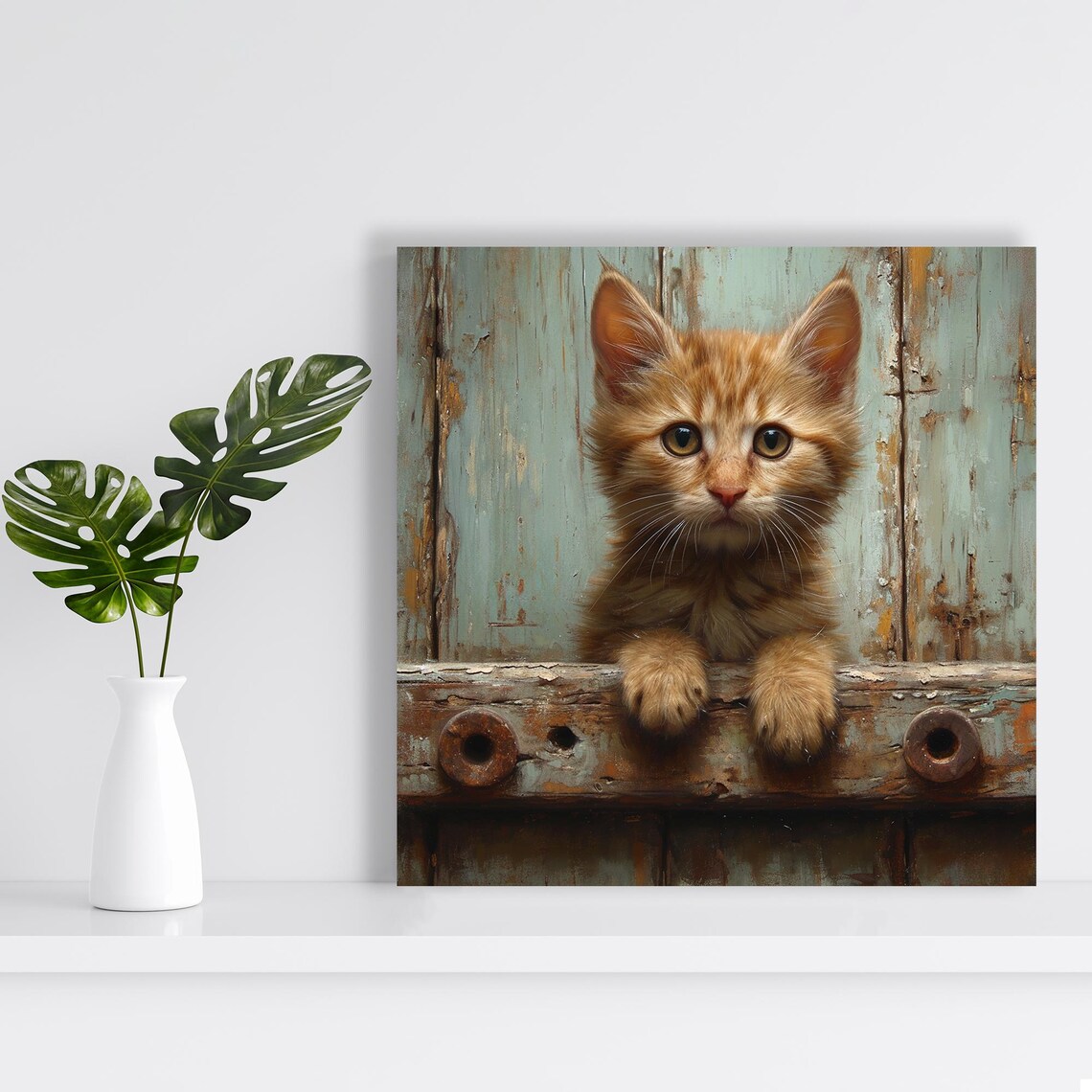 Curious Kitten Peekaboo Rustic Whimsical Art Print - Image 2