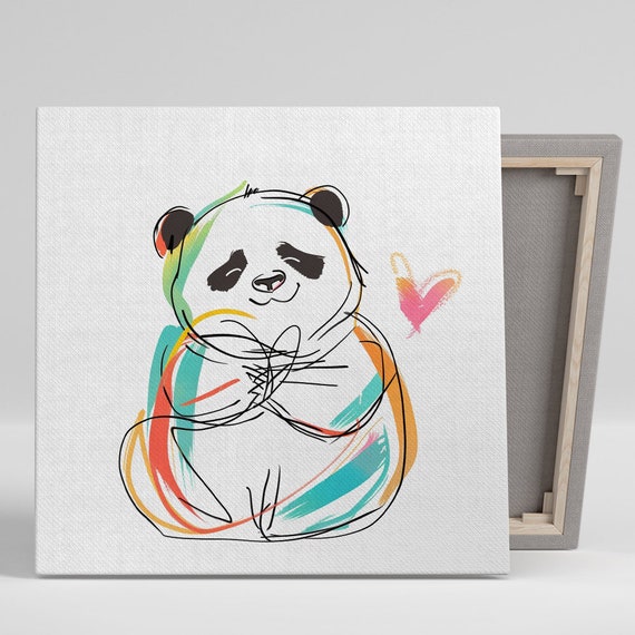 Colorful Panda Zen Art Or Poster Whimsical Modern Decor Childrens Room Nursery Living Room Office Wall Art Black White Pink