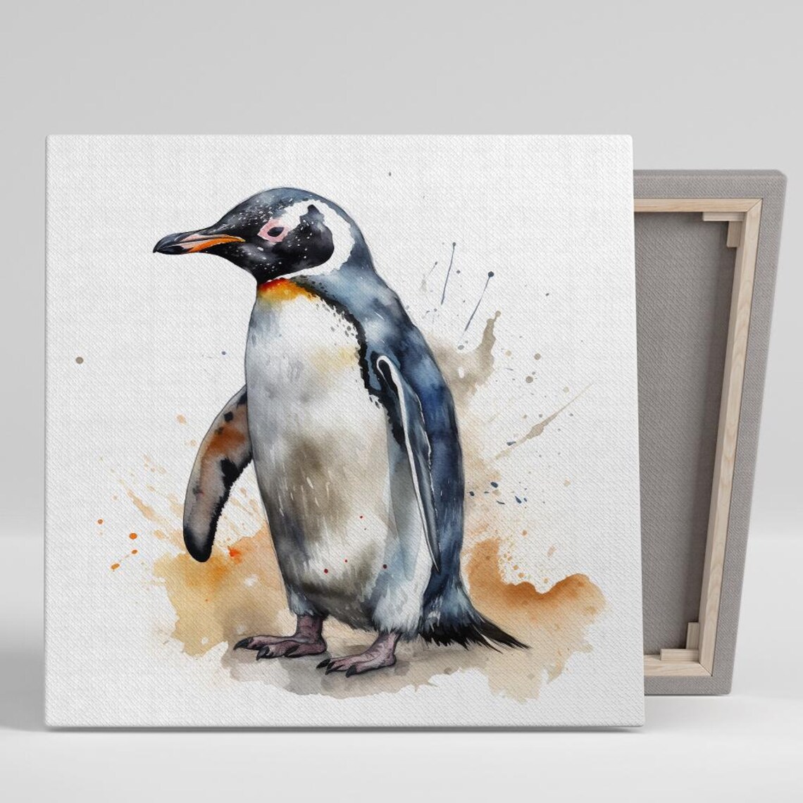 Elegant Penguin Watercolor Soft Coastal Nursery Bird Portrait Poster