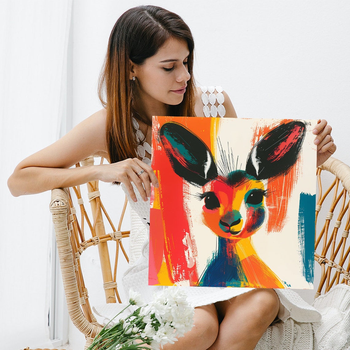 Vibrant Deer Abstract Portrait Colorful Brushstroke Modern Wall Art - Image 3