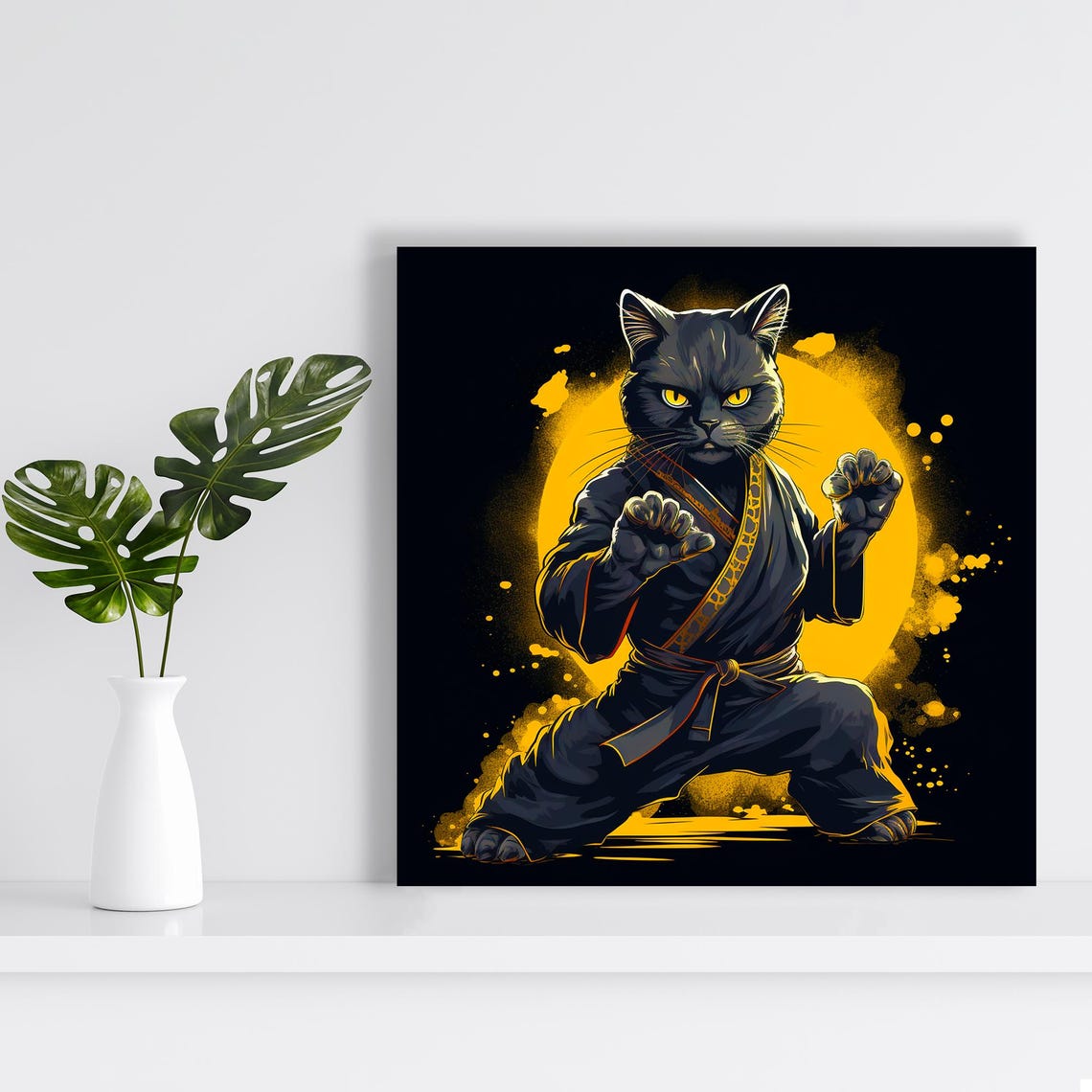 Ninja Cat Warrior Black Gi Golden Moon Martial Arts Feline Wall Poster - Image 2