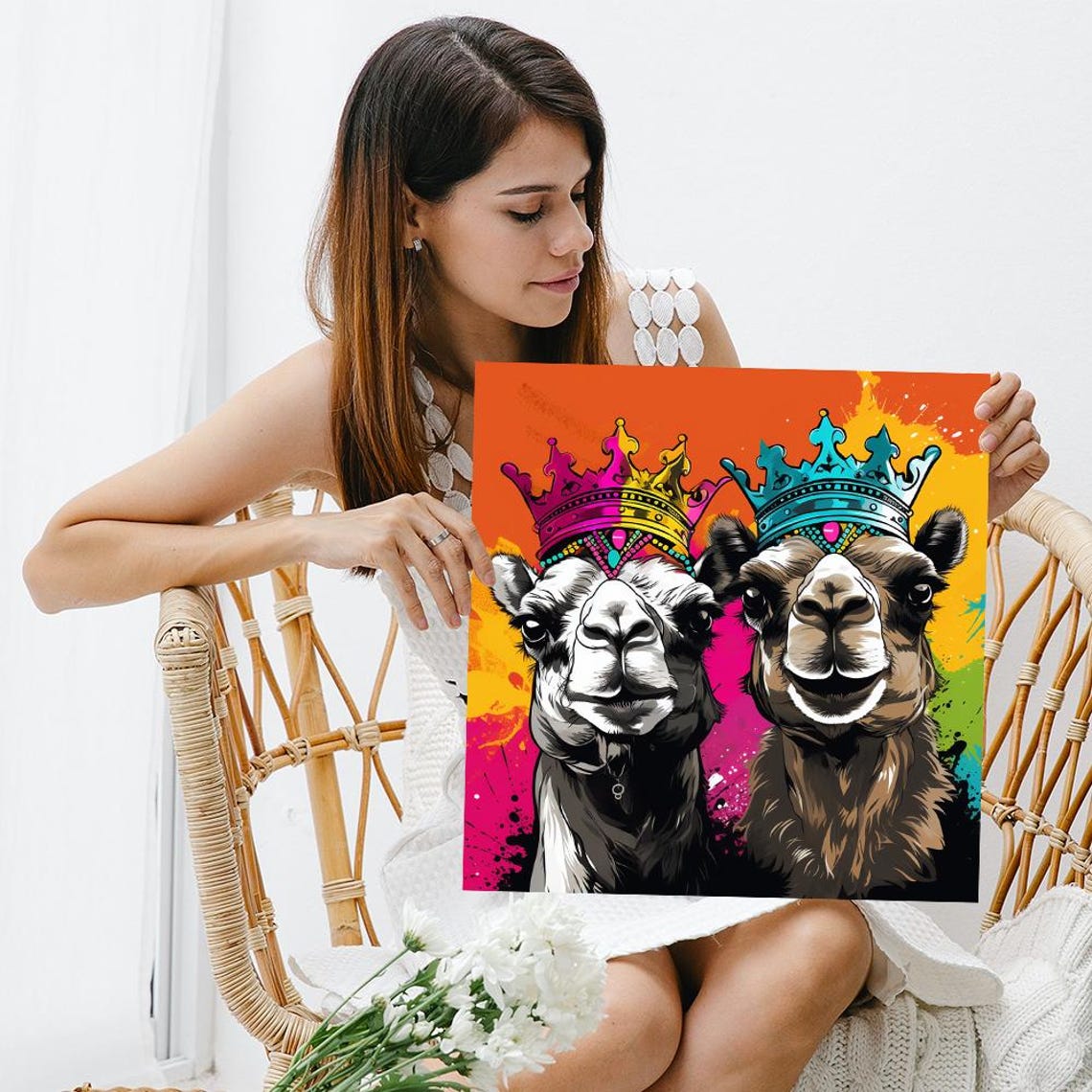 Two Royal Camels With Crowns Colorful Pop Art Animal Wall Decor Poster - Image 3