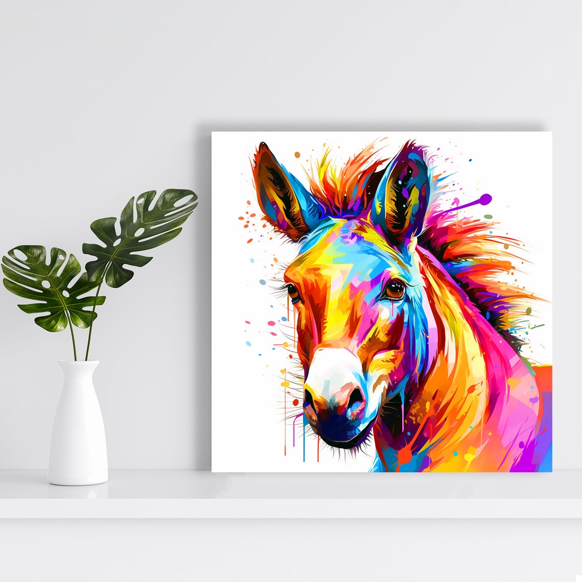 Rainbow Donkey Portrait Multicolor Splash Paint Whimsical Poster - Image 2