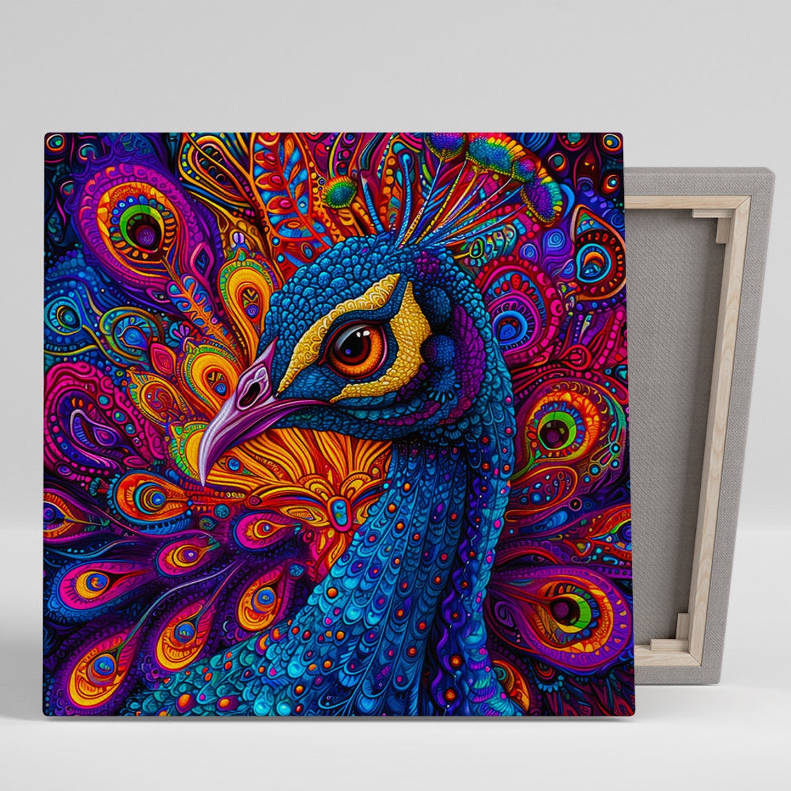 Psychedelic Peacock With Ornate Feather Patterns Vivid Poster
