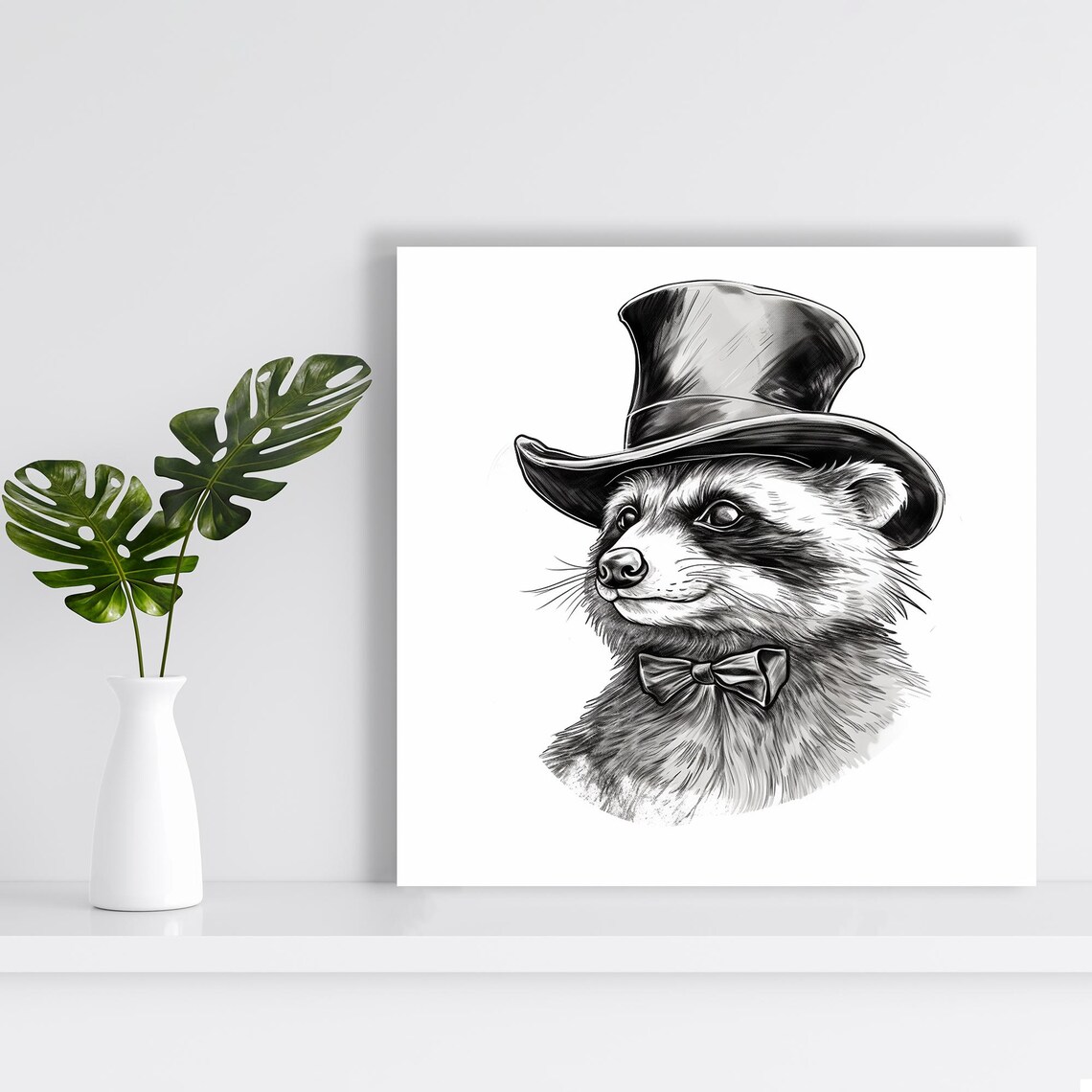 Dapper Raccoon Whimsical Vintage Wall Art Print - Image 2