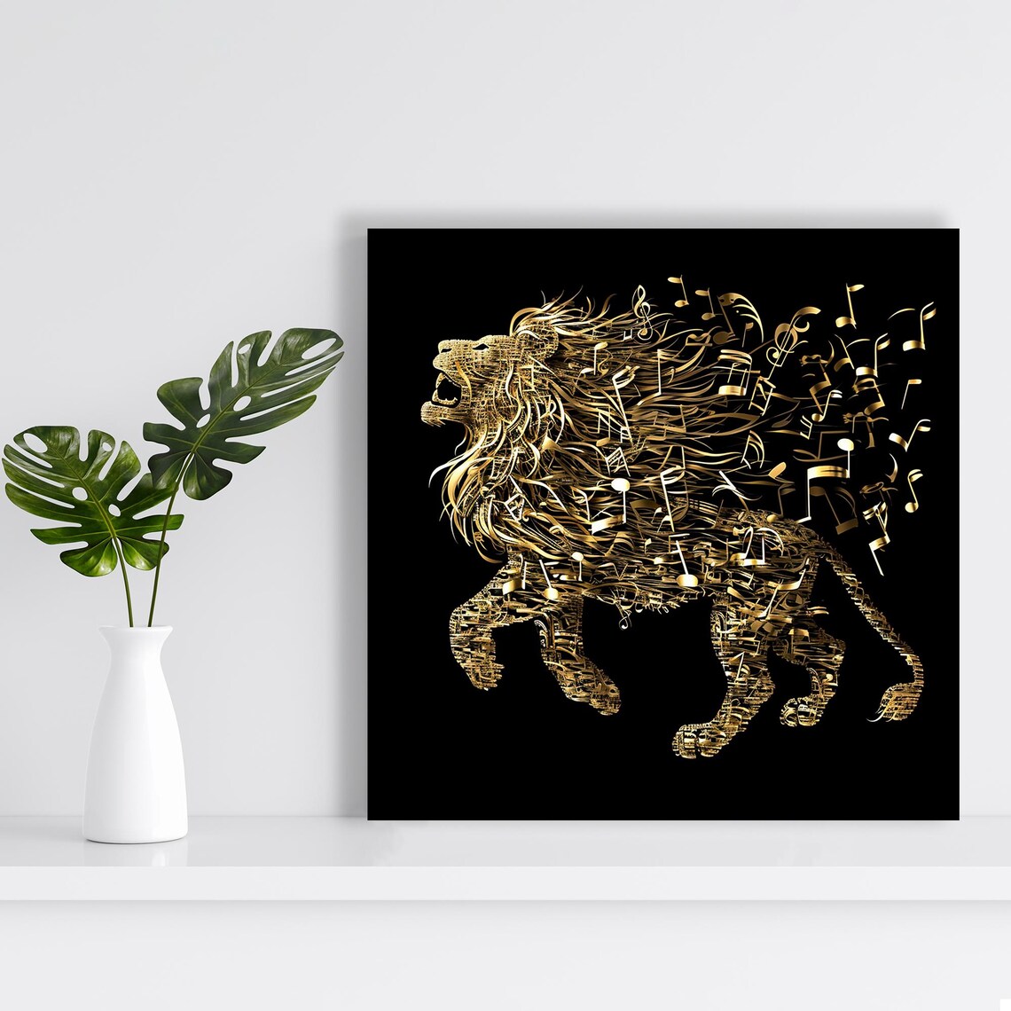 Golden Lion Music Notes Abstract Black Gold Musical Animal Art Poster - Image 2