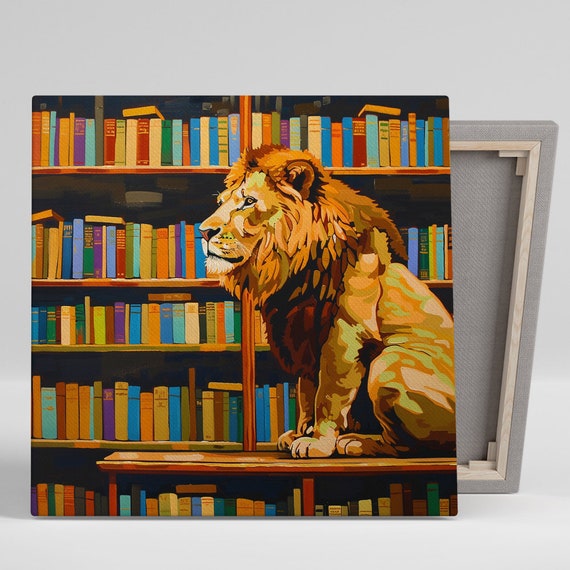 Lions Den Wall Art Or Poster Contemporary Eclectic Decor Library Office Living Room Study Wall Art Multicolor Orange Brown