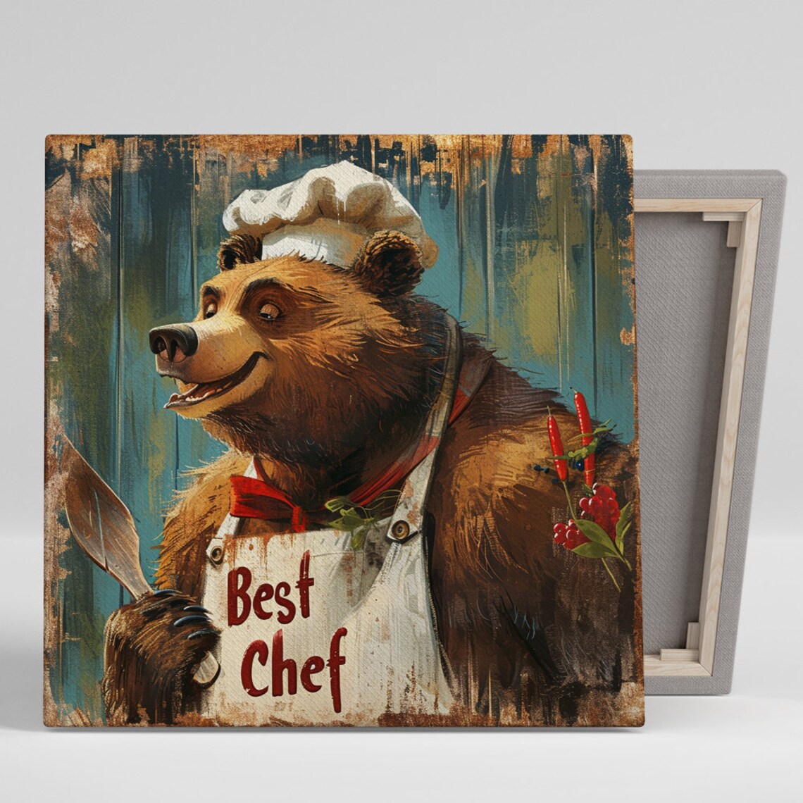 Best Chef Bear In Chef Hat And Apron Vintage Rustic Kitchen Wall Poster