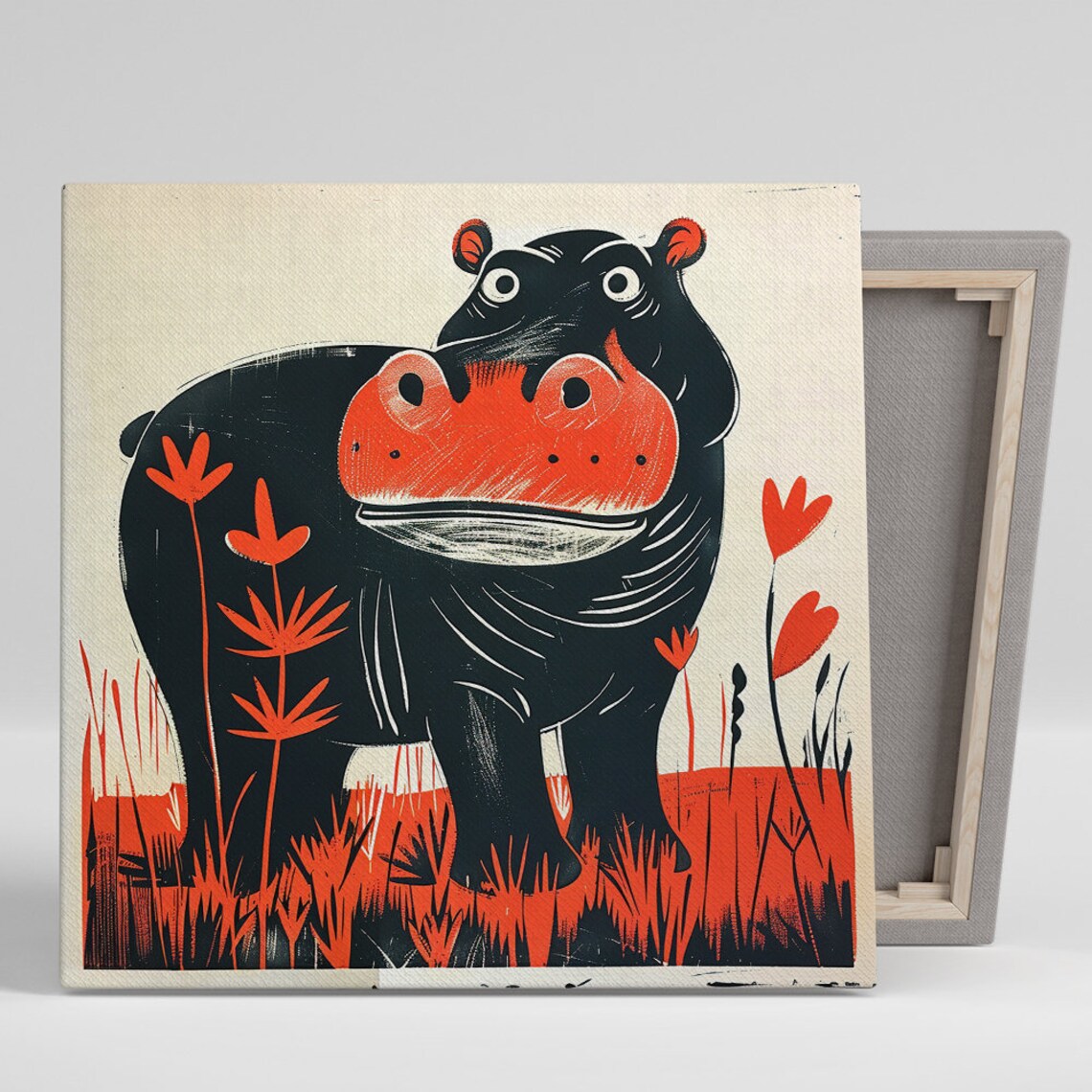 Hippopotamus Whimsical Minimalist Wall Art Print