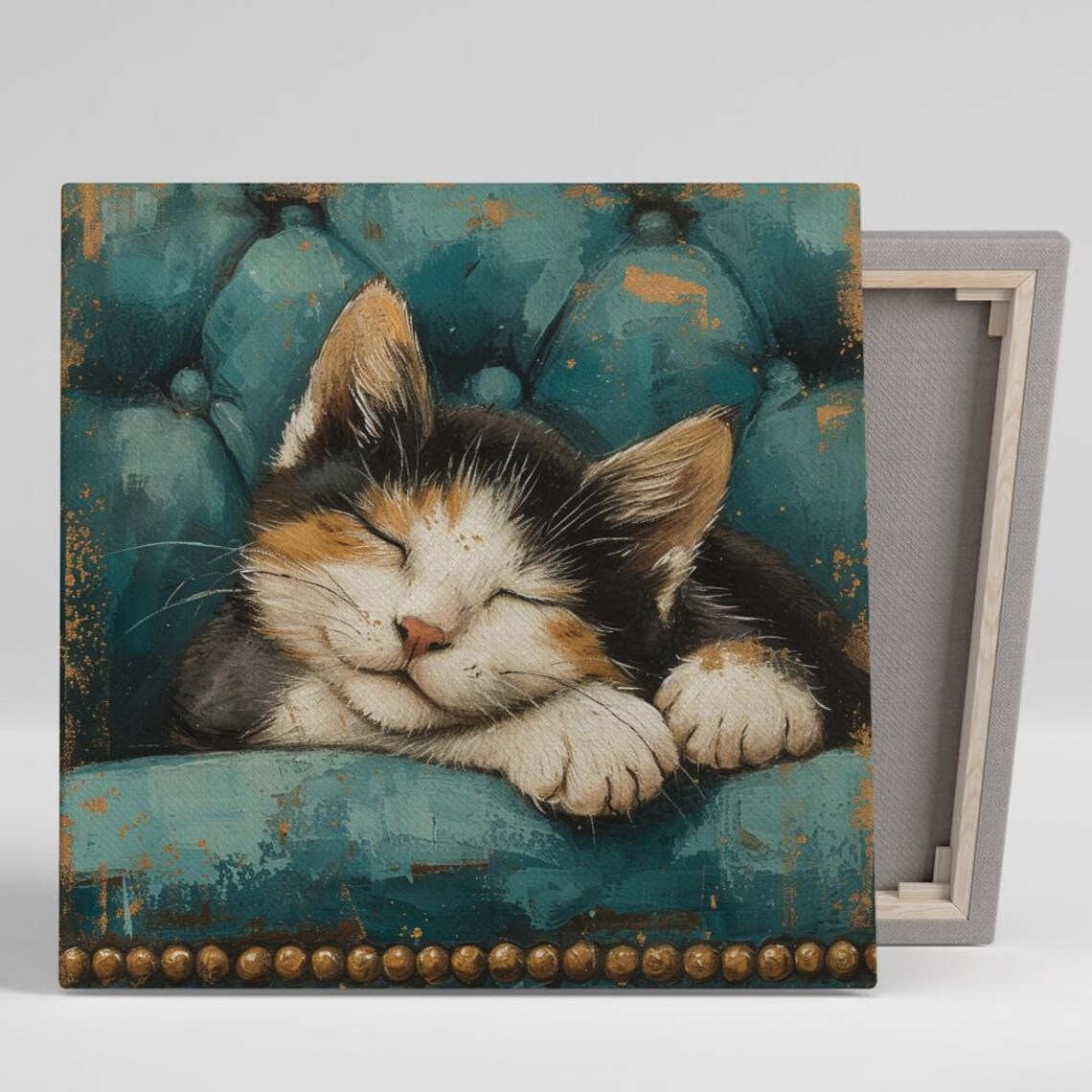 Cozy Calico Slumber, Whimsical Animal Wall Art Print