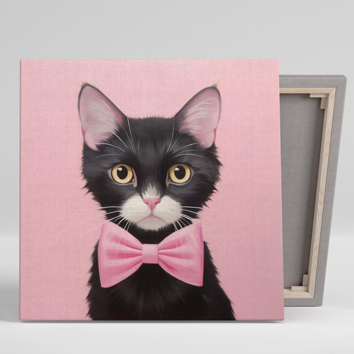 Dapper Black Cat Pink Bow Tie Cute Nursery Kitten Portrait Art Poster