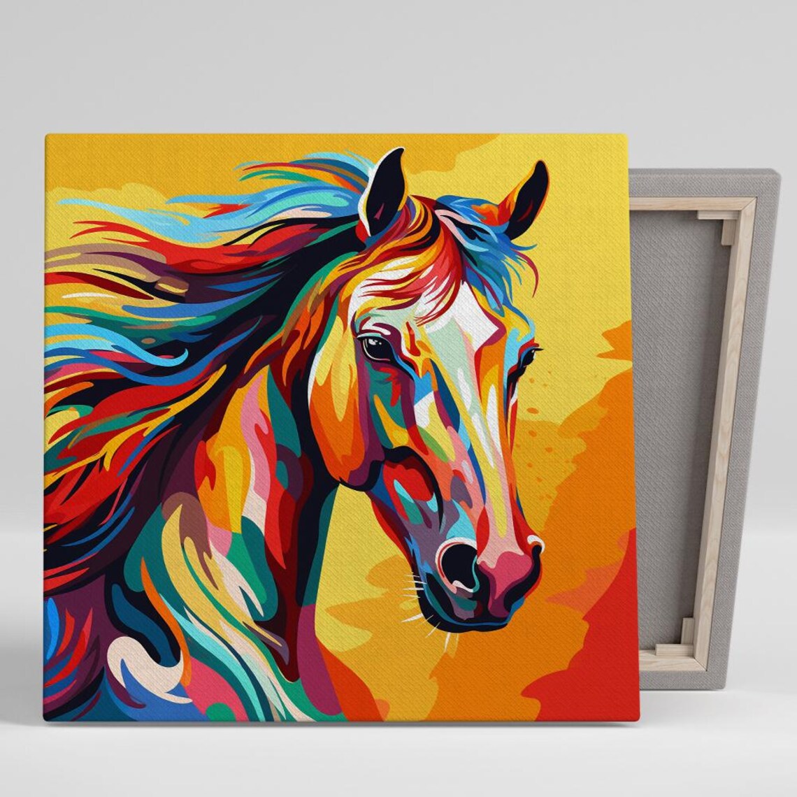 Vibrant Rainbow Horse Head Flowing Mane Colorful Pop Art Equine Poster