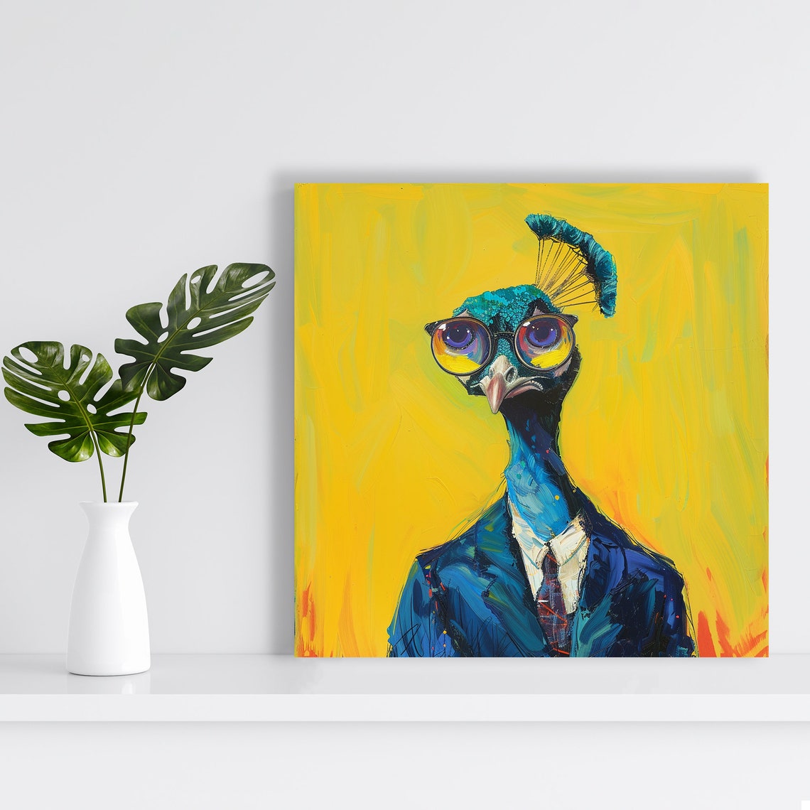 Dapper Peacock Suit Glasses Executive Portrait Mustard Wall Poster - Image 2