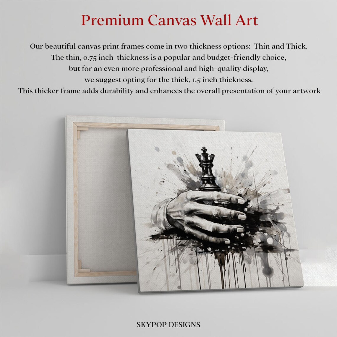 Black And White Chess Wall Art Print, Classic Decor - Image 2
