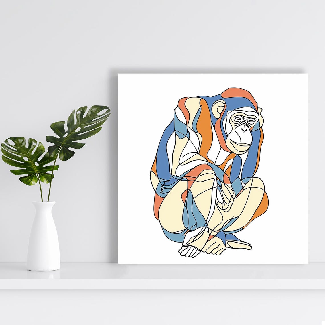 Chimpanzee Line Art Drawing Modern Minimalist Animal Wall Art Poster - Image 2