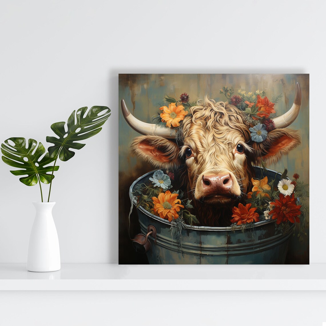 Floral Cow in Tub Art Print, Bathroom Wall Decor - Image 4