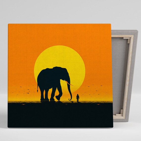 Elephant Sunset Silhouette Giant Sun African Safari Orange Sky Poster
