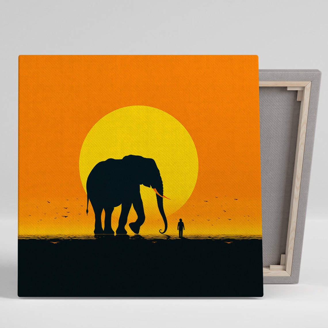 Elephant Sunset Silhouette Giant Sun African Safari Orange Sky Poster