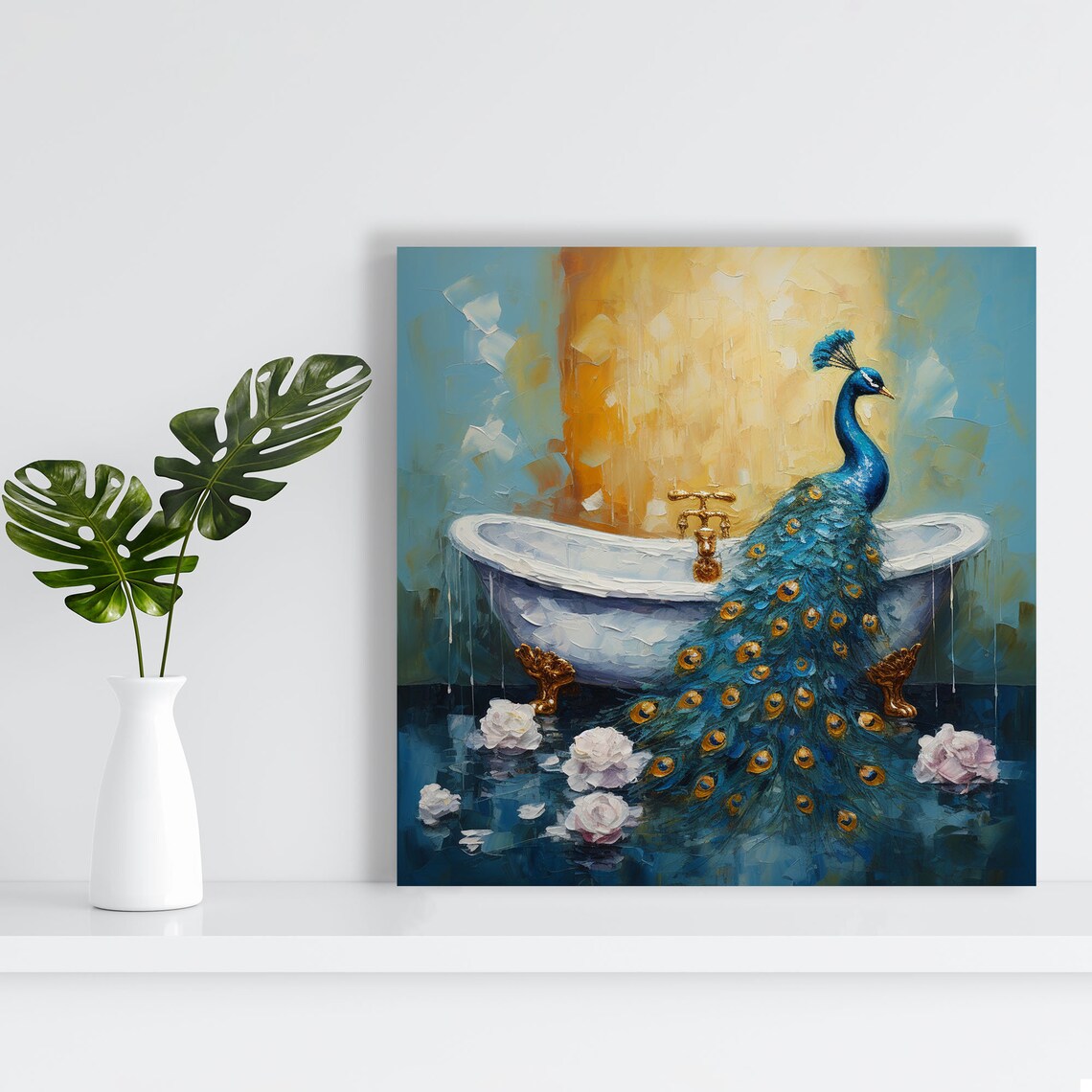 Peacock in Bathtub, Exotic Bathroom Wall Art Print - Image 4