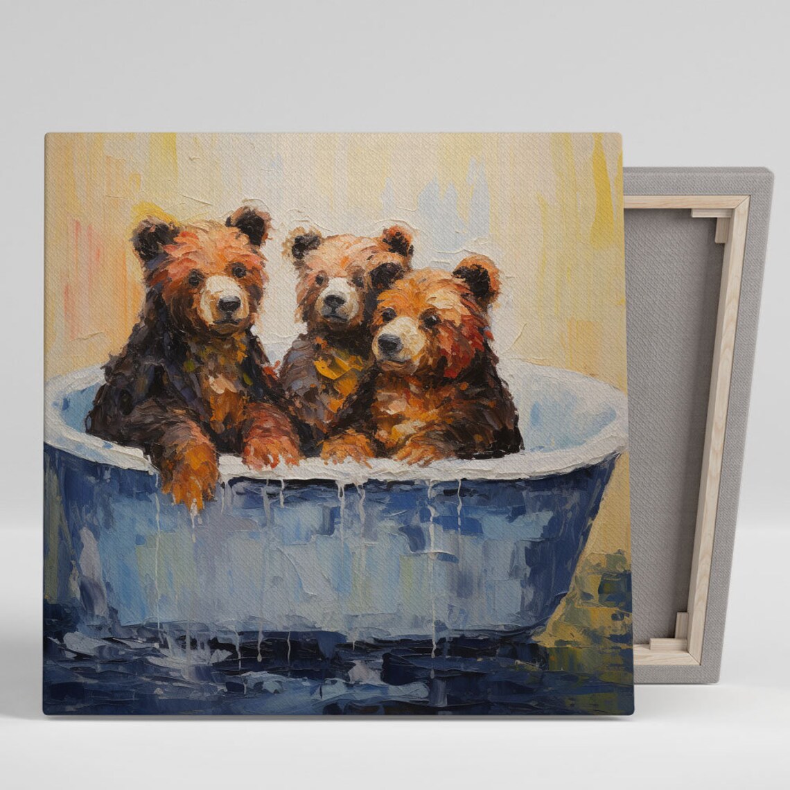 Three Bears in Bathtub Art Print, Nursery Decor