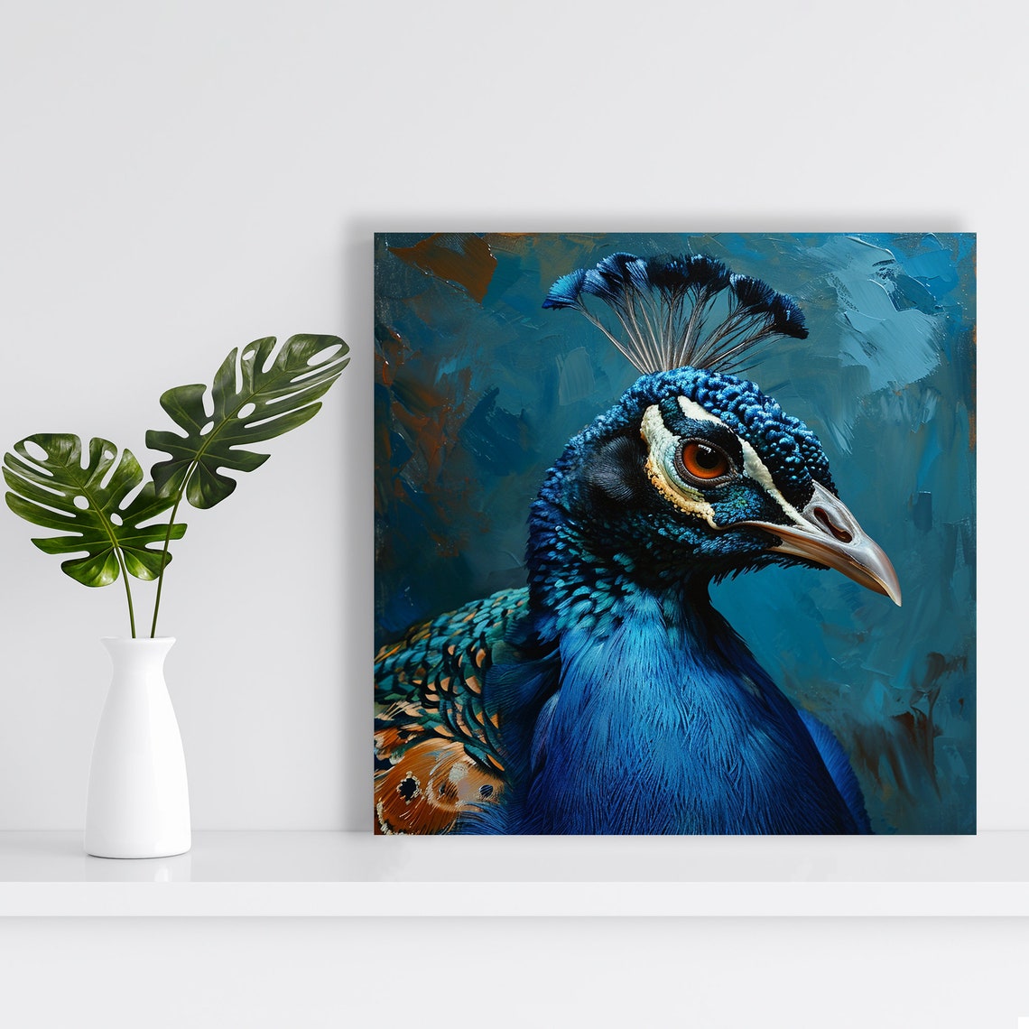 Peacock Close Up Portrait Vivid Blue Painterly Wall Art Poster - Image 2