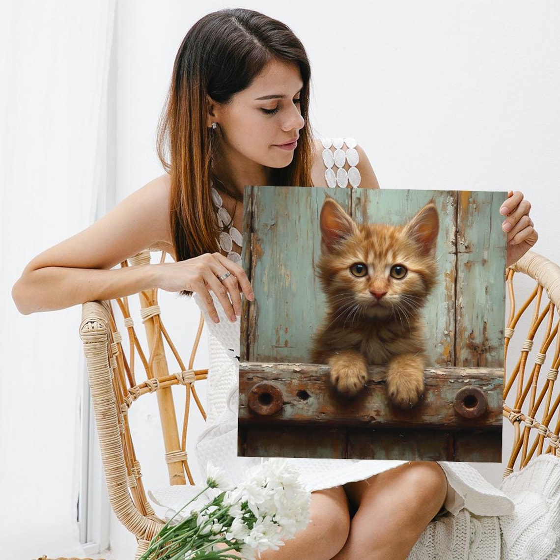Curious Kitten Peekaboo Rustic Whimsical Art Print - Image 3