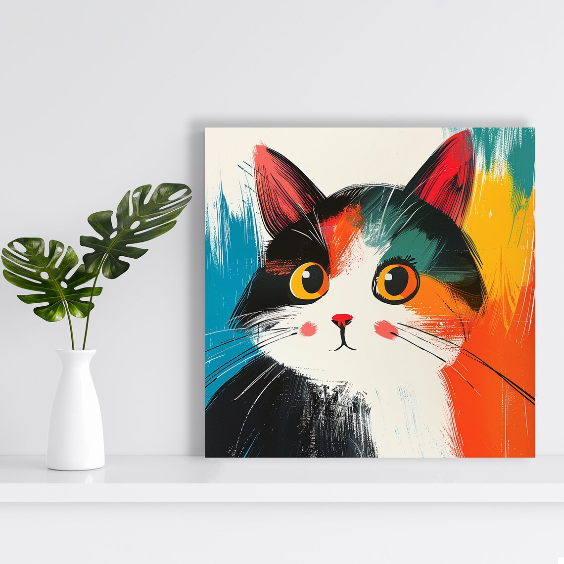 Whimsical Bohemian Cat Art Print for Living Room - Image 2