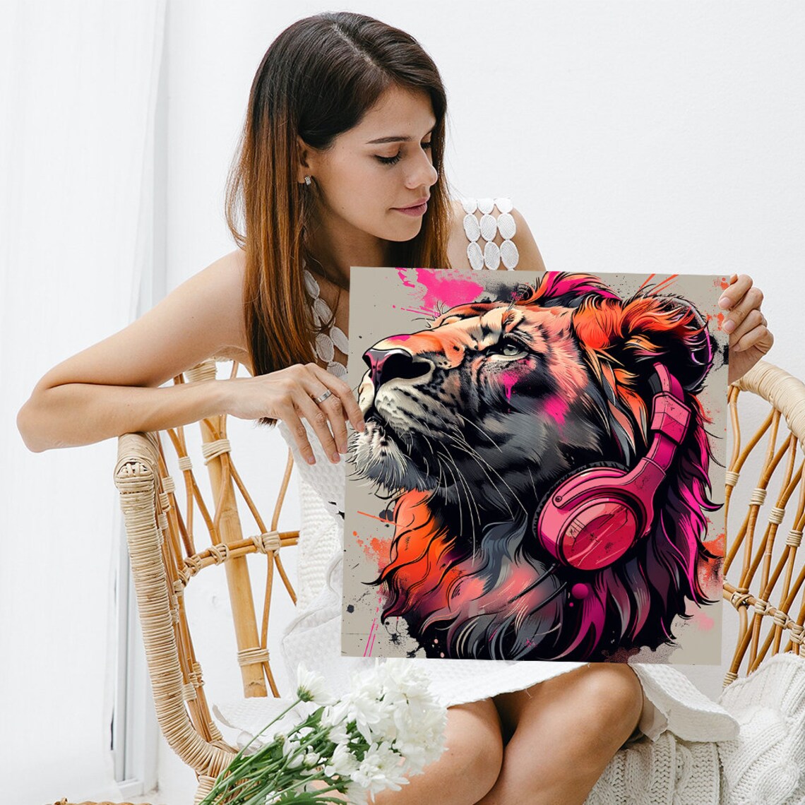 Lion Wearing Pink Headphones Graffiti Street Pop Art Wall Poster - Image 3