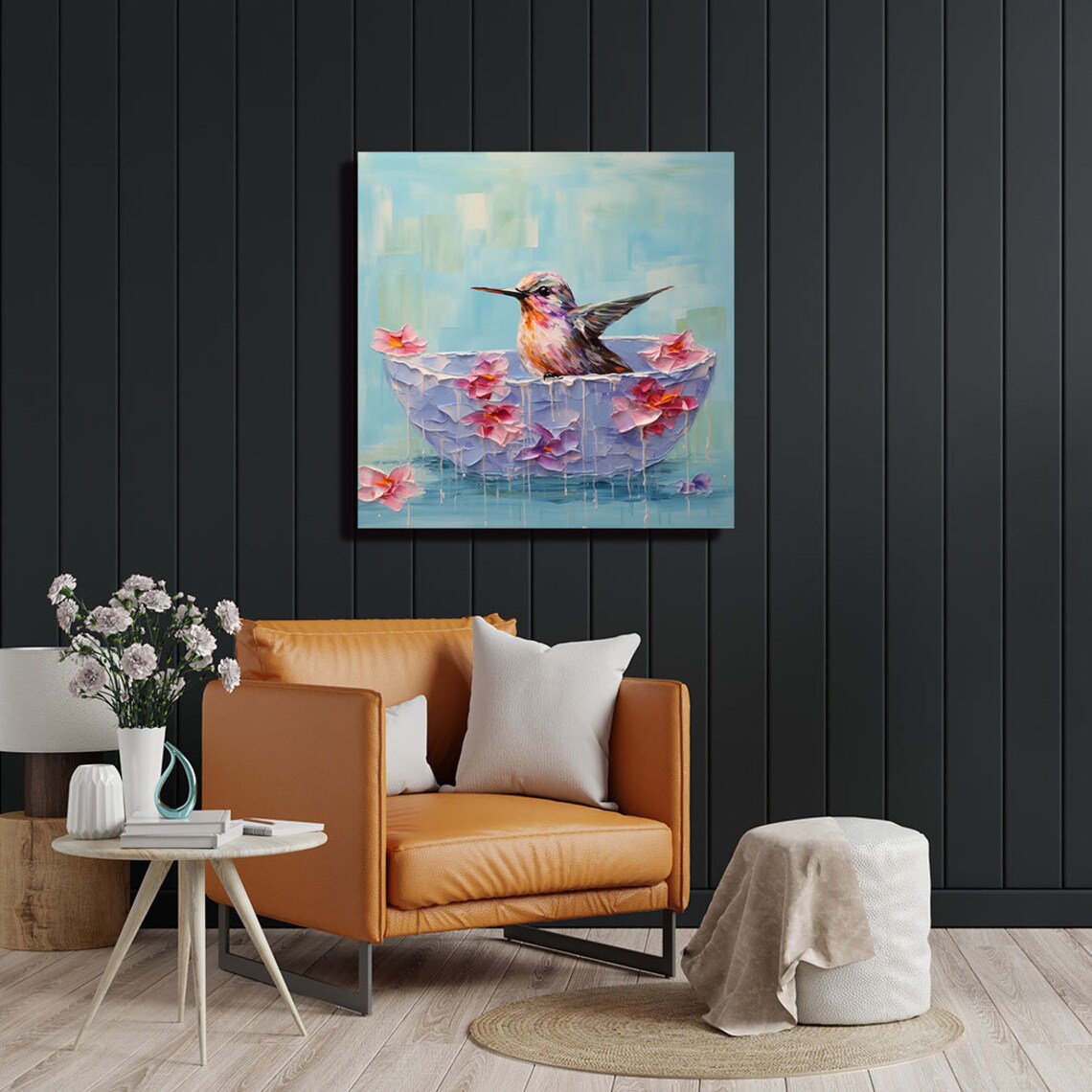 Humming Bird in Bathtub Bathroom Wall Art Print - Image 2