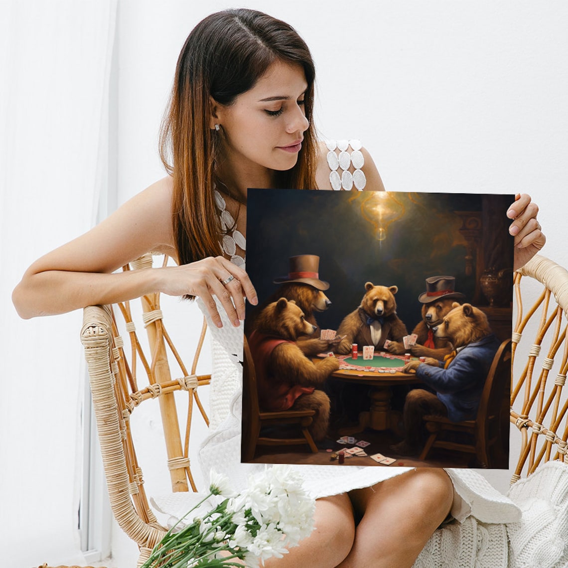 Bear Poker Night Art Print, Whimsical Game Room Decor - Image 3