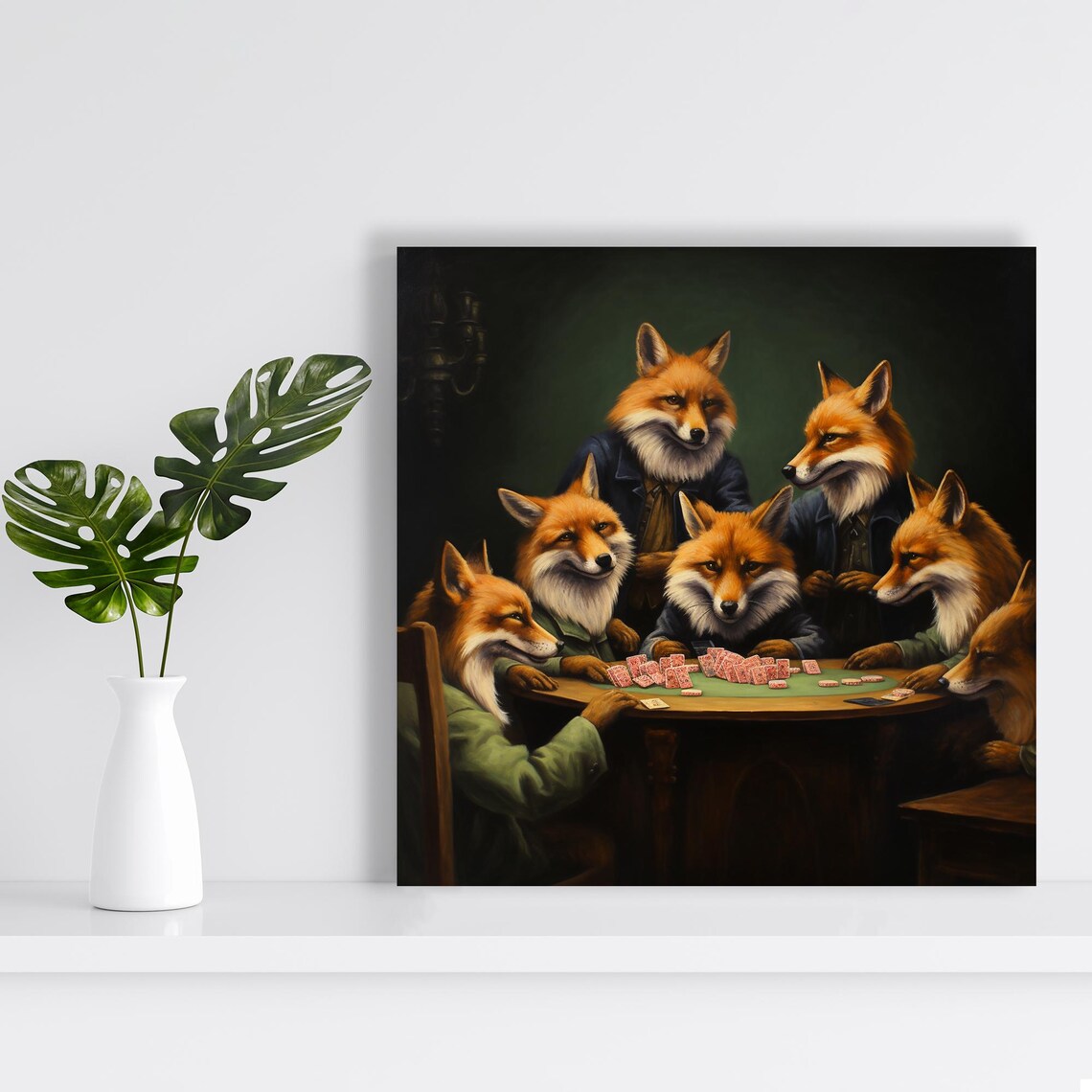 Cunning Foxes Poker Night, Vintage Rustic Art Print - Image 2