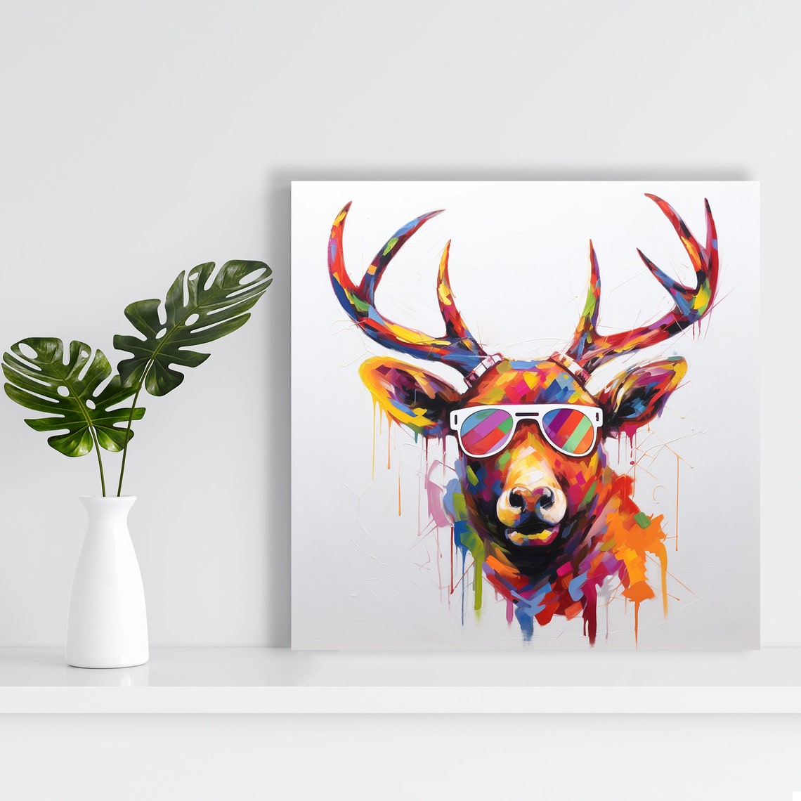Colorful Deer Rainbow Antlers Cool Sunglasses Pop Art Poster - Image 2