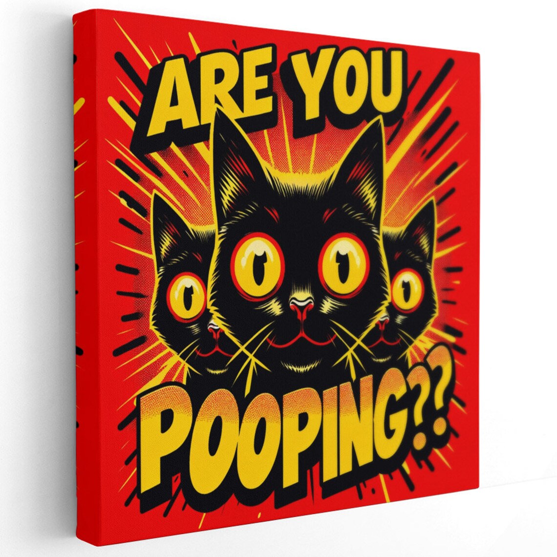 Are You Pooping Funny Black Cats Pop Art Red Bathroom Humor Poster - Image 3