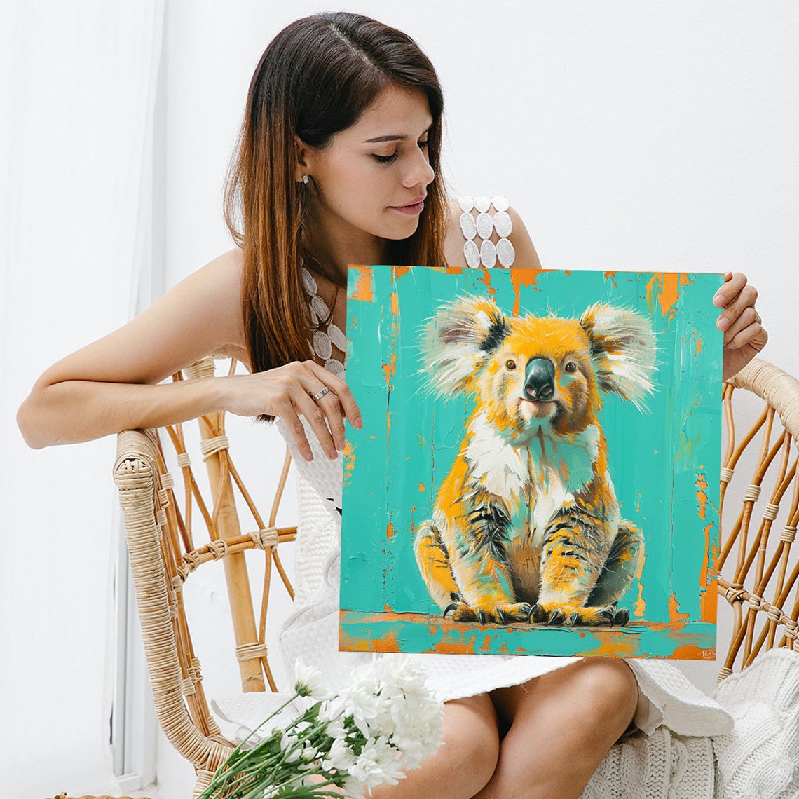 Koala Bear Sitting Teal Orange Splash Paint Modern Animal Wall Poster - Image 3