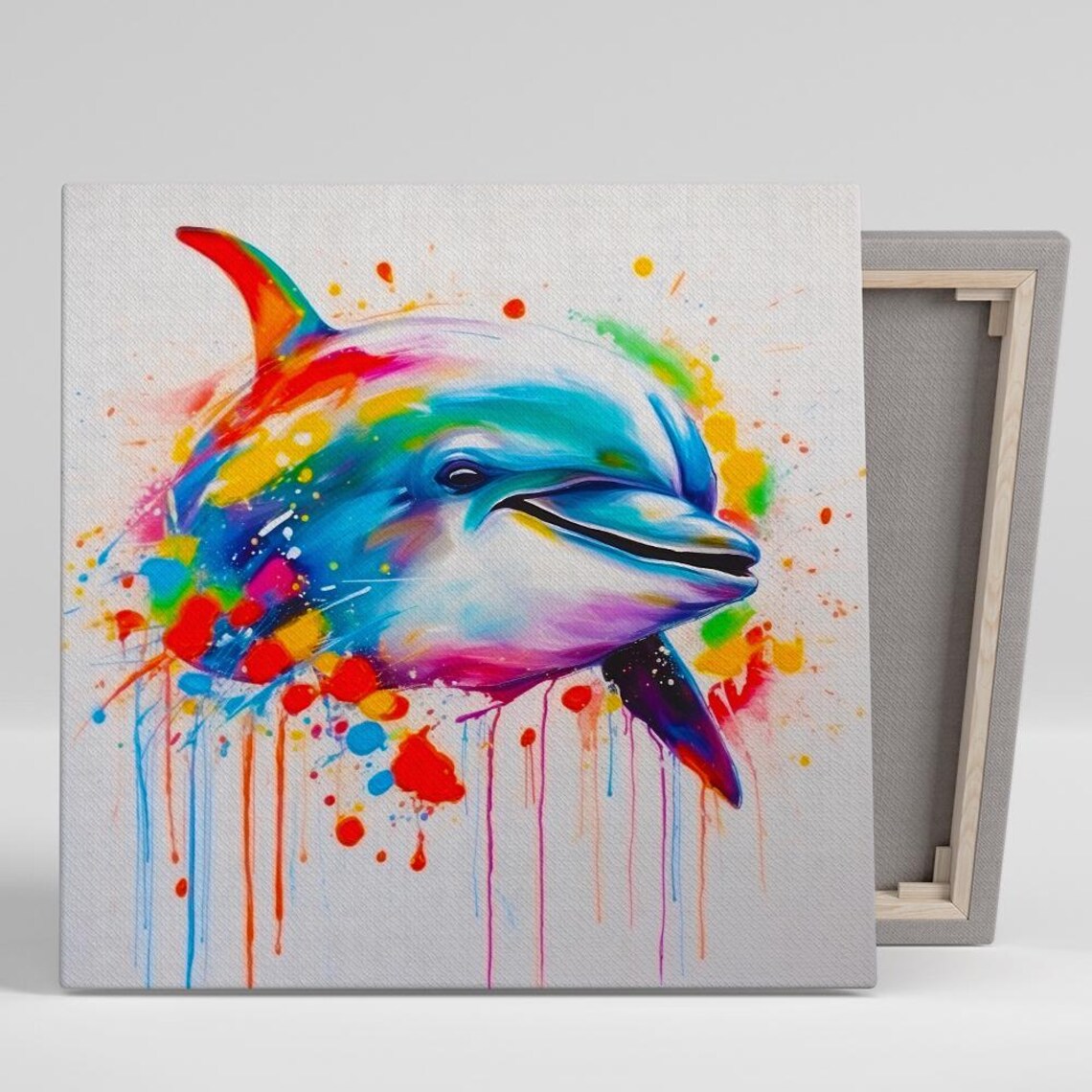 Rainbow Dolphin Splash Watercolor Colorful Ocean Animal Art Poster