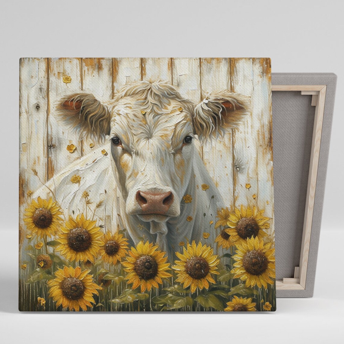 Sunflower Cow Rustic Farmhouse Wall Art Print